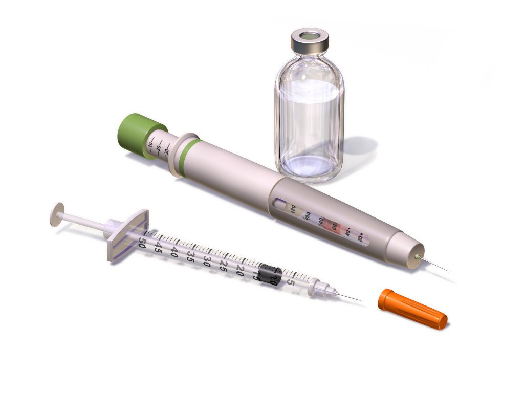 Bottle, suringe and needle for insulin